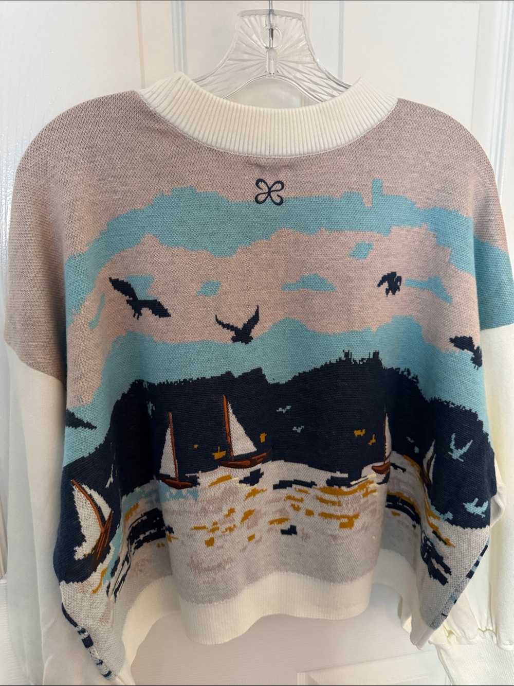 Anthropologie Cream Scenic Lighthouse Knit Sweater with Blue Accents - Picture 8 of 8